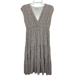 New York & Company Womens S Beige/White Fit & Flare Dress Sleeveless V-Neck